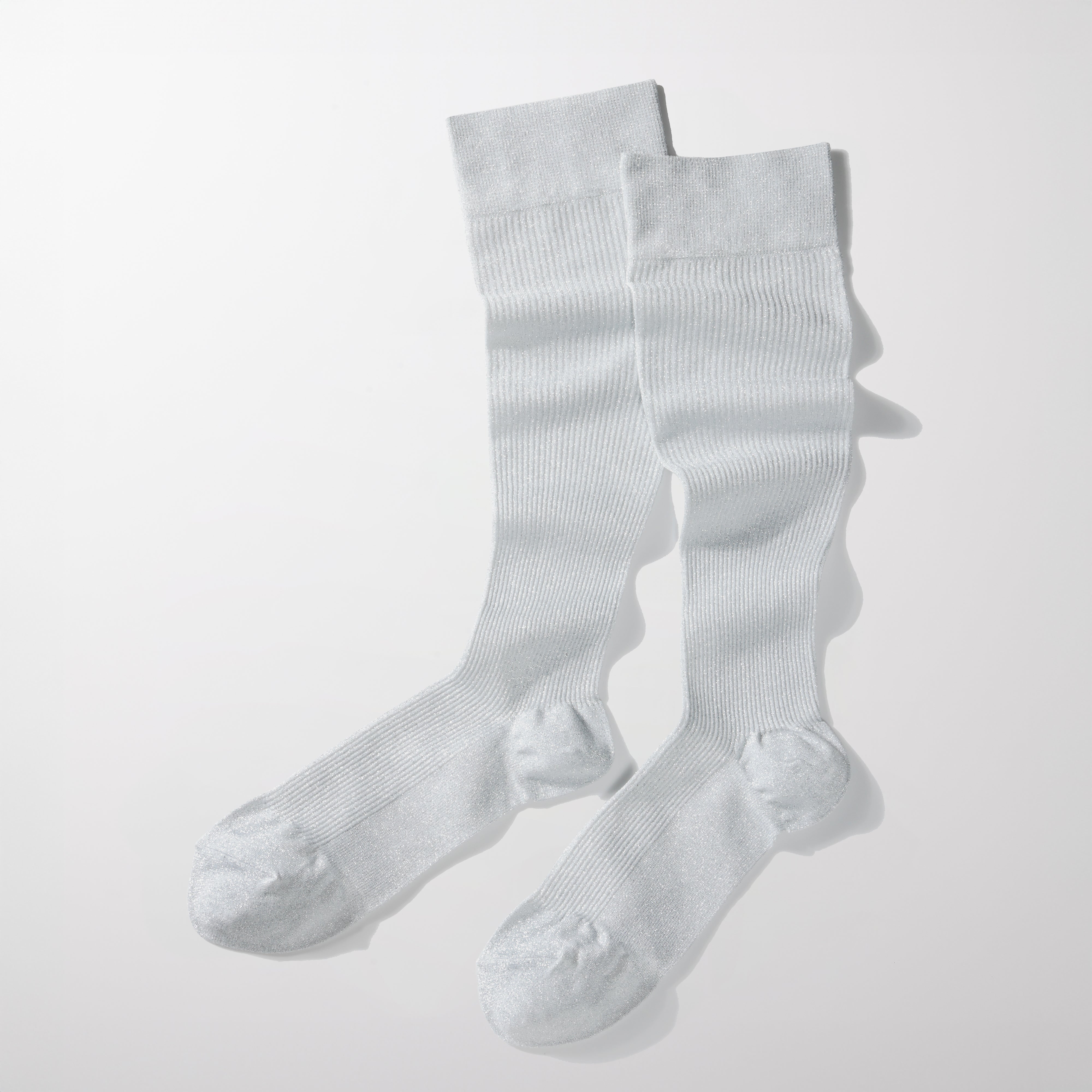 MAEÉ コンプレッションソックス（グリッターリブタイプ）シルバー